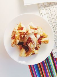 High angle view of food in plate on table