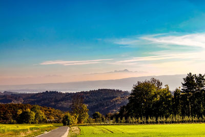 Scenic view of field against sky during sunset