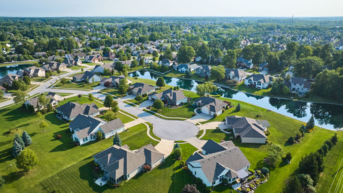 High angle view of townscape against sky