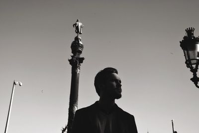 Low angle view of statue against clear sky