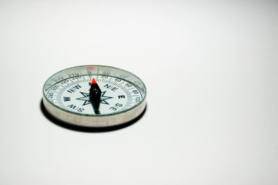 High angle view of clock over white background