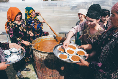 High angle view of people at market stall