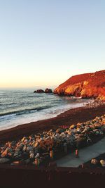 Scenic view of beach against clear sky