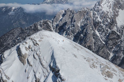 Scenic view of snow covered mountains