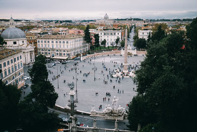 High angle view of city buildings