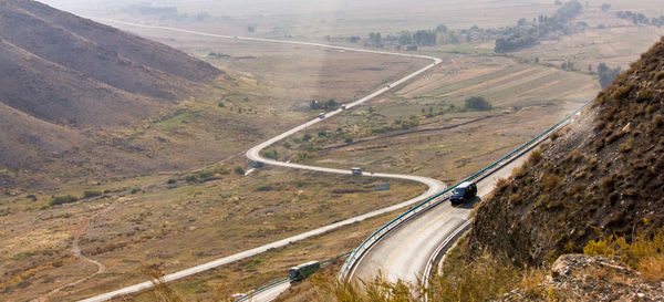 High angle view of vehicles on road