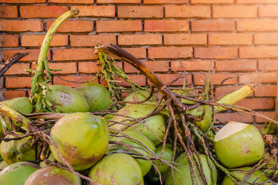 High angle view of fruits against wall