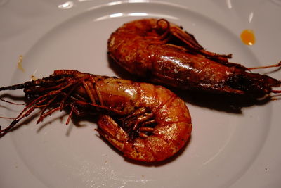 High angle view of meat on plate