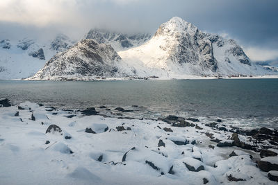 Scenic view of snowcapped mountains against sky