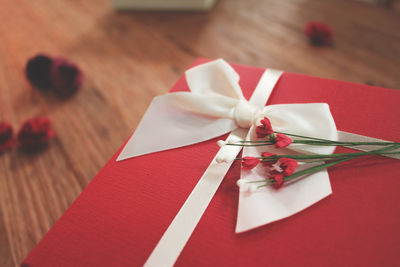 High angle view of christmas decoration on table