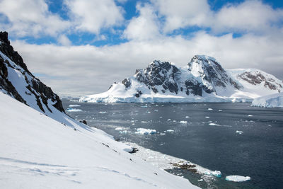 Scenic view of snowcapped mountains against sky