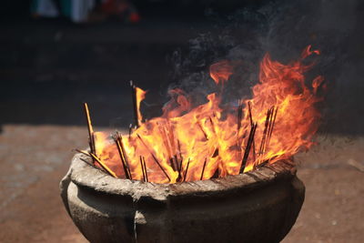 Fire and incenses at temple