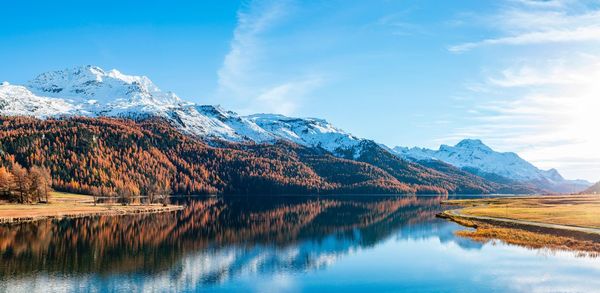 Scenic view of snowcapped mountains against sky