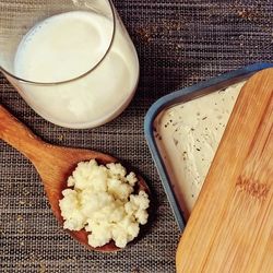 High angle view of breakfast on table