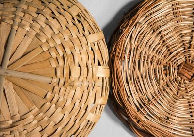 Directly above shot of wicker baskets on table