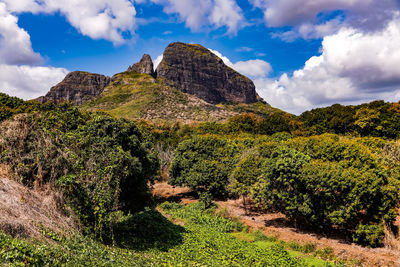 The tropical green nature and the striking rocks on mauritius enchants in the interior of the island