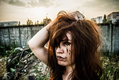 Close-up of woman with face paint