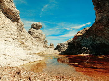 Rock formation by lake