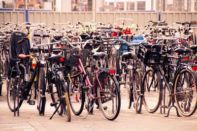 Bicycles parked in parking lot