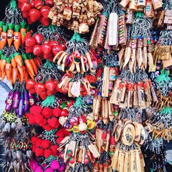 Full frame shot of key rings for sale in market