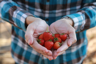 Cropped image of hand holding strawberry