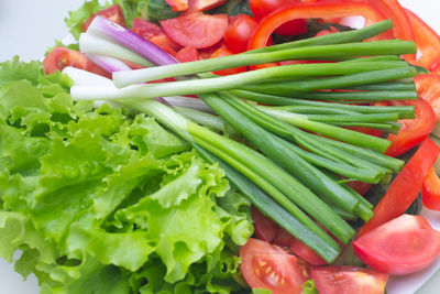 High angle view of chopped vegetables