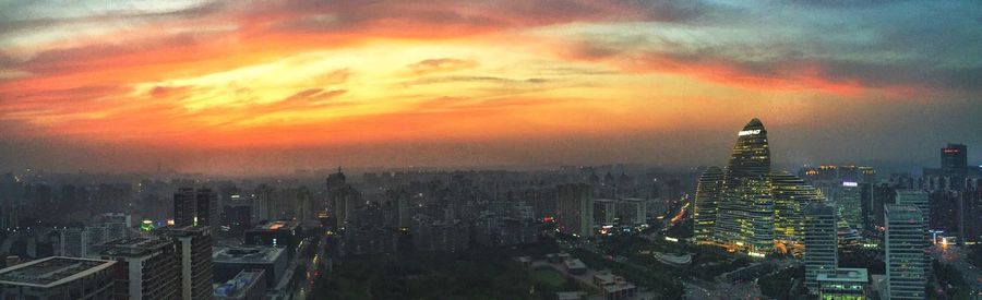 City skyline at sunset
