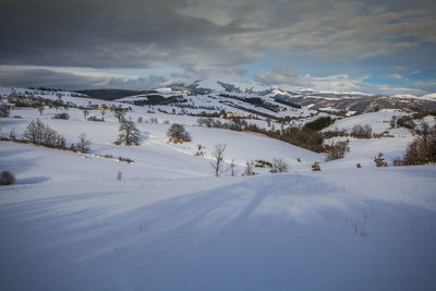 Scenic view of snowcapped mountains against sky