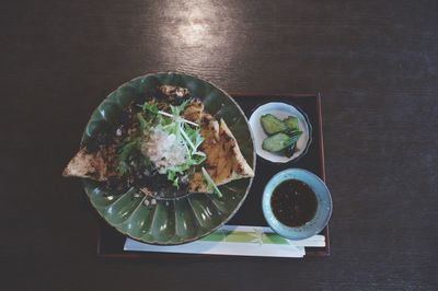 Directly above shot of soup in bowl on table