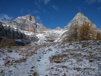 Scenic view of snow mountains against sky