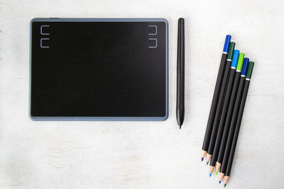 High angle view of pen on table