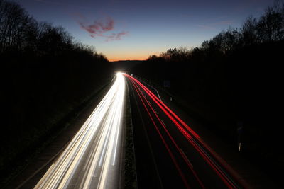 Light trails on road at night