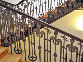 Close-up of railing on staircase