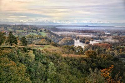 High angle view of landscape against sky. toulouse france 