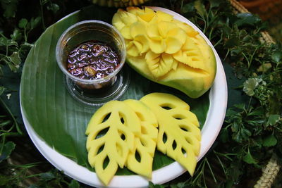 High angle view of fruits in bowl