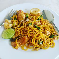 High angle view of food served in plate