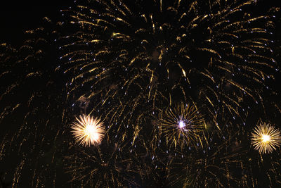 Low angle view of firework display at night