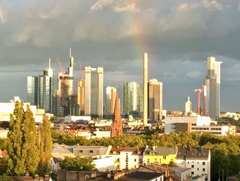 Panoramic view of buildings in city against sky