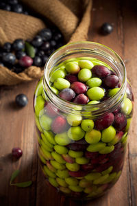 Close-up of fruits in bowl on table
