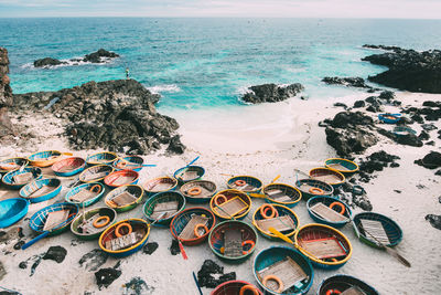 High angle view of rocks on beach