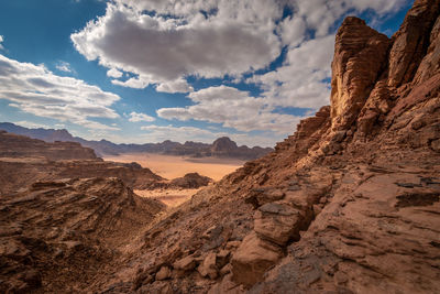 Panoramic view of rocky mountains against sky