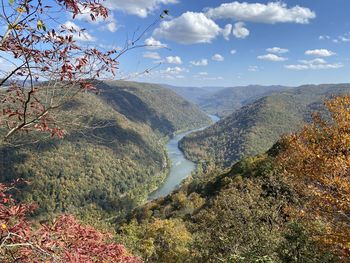 Distant view of new river gorge with autumn colors in west virginia, usa