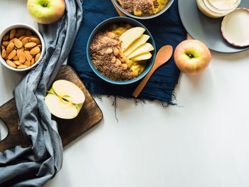 High angle view of breakfast on table