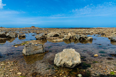 Rocks in sea against sky