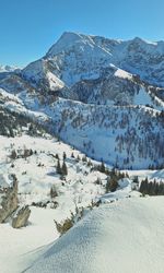 Scenic view of snowcapped mountains against sky