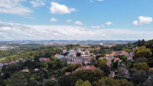 High angle view of townscape against sky
