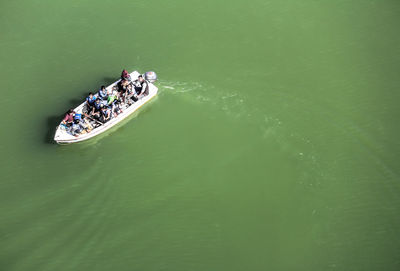 High angle view of people in boat