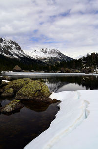 Scenic view of lake against sky during winter