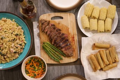 High angle view of food on table