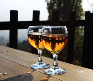 Close-up of wineglass on table